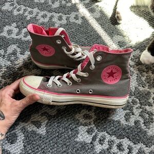 High top converse, women’s 7.5, pink and grey